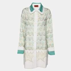 Missoni Green/Cream Wave Knit Button Down Long Cardigan S