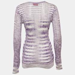 Pre Owned Missoni Purple/White Stretch Knit Sheer Top S