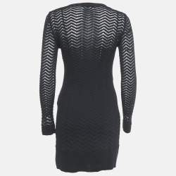 Pre Owned Missoni Black Chevron Knit Long Sleeve Mini Dress S