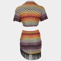 Pre Owned Missoni Orange Chevron Knit Tassels Detail Skirt Set S
