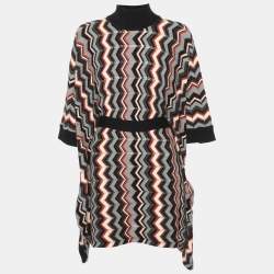 Missoni Multicolor Zig Zag Pattern Stretch Knit Cape L