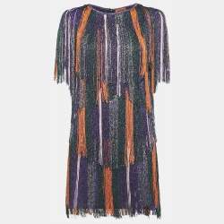 Missoni Purple Lurex Knit Fringed Mini Dress S