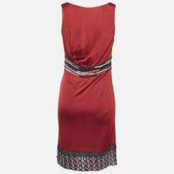 Pre Owned Missoni Dress Red Embellished Jersey V-Neck Short Dress S