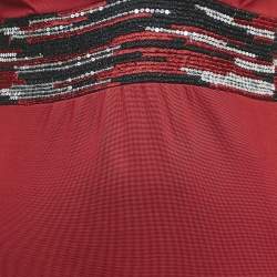 Pre Owned Missoni Dress Red Embellished Jersey V-Neck Short Dress S
