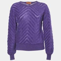 Missoni Vintage Purple Patterned Mohair Crew Neck Sweater S