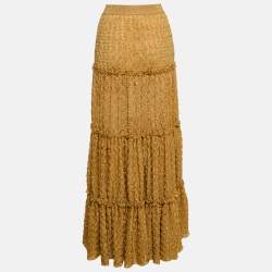 Pre Owned Missoni Metallic Gold Lurex Knit Tiered  Maxi Skirt M