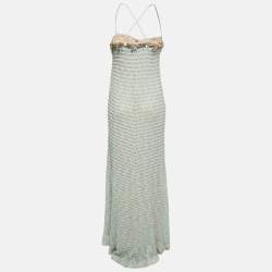 Pre Owned Missoni Blue Embellished Crochet Knit Strappy Maxi Dress S