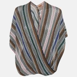 Missoni Multicolor Lurex Knit Draped Fringe Detail Asymmetric Poncho One Size 