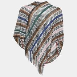 Missoni Multicolor Lurex Knit Draped Fringe Detail Asymmetric Poncho One Size 