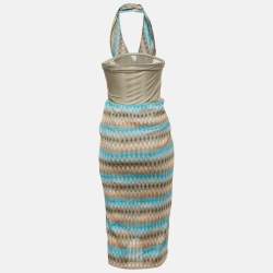 Pre Owned Missoni Blue Patterned Knit Halter Neck Midi Dress M