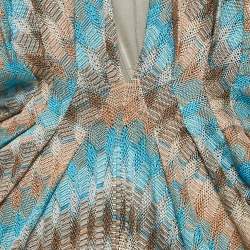 Pre Owned Missoni Blue Patterned Knit Halter Neck Midi Dress M