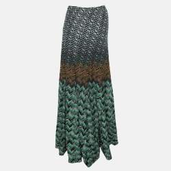 Pre Owned Missoni Black/Beige Patterned Knit Maxi Skirt L