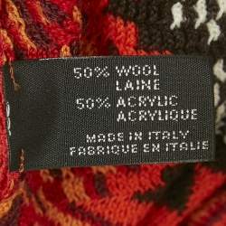 Pre Owned Missoni Orange Zigzag Knit Fringed Poncho One Size 