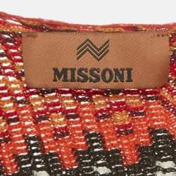 Pre Owned Missoni Orange Zigzag Knit Fringed Poncho One Size 