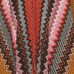 Pre Owned Missoni Orange Zigzag Knit Fringed Poncho One Size 