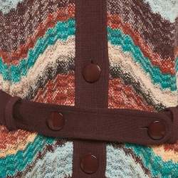 Missoni Multicolor Zig Zag Wool Knit Belted Coat S