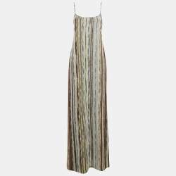 Missoni Aqua Green Lurex Knit Plisse One Shoulder Maxi Dress