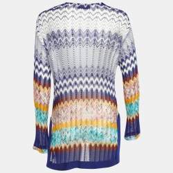 Pre Owned Missoni Blue Chevron Knit V-Neck Sheer Tunic S