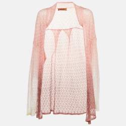 Pre Owned Missoni Pink Crochet Knit Sheer Cardigan M