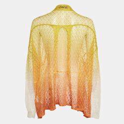 Pre Owned Missoni Yellow/Orange Ombre Crochet Knit Sheer Cardigan M