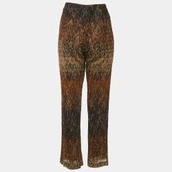 Pre Owned Missoni Brown Patterned Lurex Knit Flared Trousers M