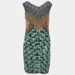 Pre Owned Missoni Multicolor Patterned Lurex Knit V-Neck Mini Dress L
