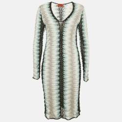 MISSONI ミントグリーン チュニック M Missoni Aqua Green Lurex Knit Plisse One Shoulder Maxi Dress