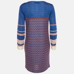 Pre Owned Missoni Blue Zig Zag Knit Mini Dress S