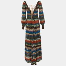 Pre Owned Missoni Multicolor Zig Zag Knit Sequin Embellished High Low Maxi Dress M