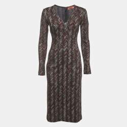 Pre Owned Missoni Black Zig Zag Knit V-Neck Sheath Dress S