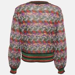Pre Owned Missoni Multicolor Zig -Zag Lurex Knit Pullover L 