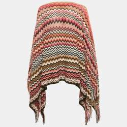 Pre Owned Missoni Multicolor Zig-Zag Wool Fringed Poncho One Size