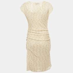 Pre Owned Missoni Beige Patterned Lurex Knit Ruche Midi Dress M