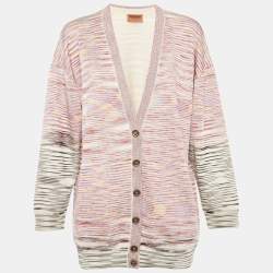 Pre Owned Missoni Purple Striped Stretch Knit Cardigan S