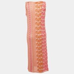 Pre Owned Missoni Pink/Orange Patterned Stretch Knit Midi Dress M