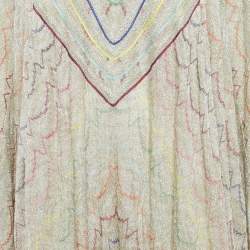 Pre Owned Missoni Beige Patterned Lurex Knit Fringed Neckline Kaftan L