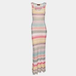Pre Owned Missoni Multicolor Zig Zag Rib Knit Maxi Dress M