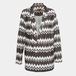 Pre Owned Missoni Brown /White Zig-Zag Knit Double Breasted Oversized Blazer S
