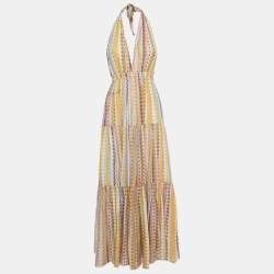 Pre Owned Missoni Multicolor Zig Zag Cotton Blend Halter Neck Sheer Maxi Dress S