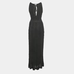 Pre Owned Missoni Black Knit Plunge Neck Tie Maxi Dress M