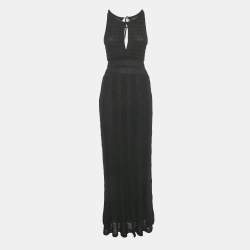Pre Owned Missoni Black Knit Plunge Neck Tie Maxi Dress M