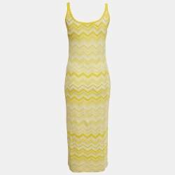 Pre Owned Missoni Yellow Zig Zag Stretch Knit Midi Dress L