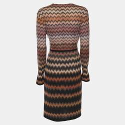 Pre Owned Missoni Multicolor Zig Zag Print Rib Knit Long Sleeve V Neck Midi Dress M
