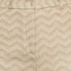 Pre Owned 
بنطلون ميزوني ساق عريضة قطن بنمط شيفرون بيج مقاس وسط (إكسترا صغير) / الخصر 26 بوصة