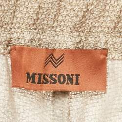 Pre Owned 
بنطلون ميزوني ساق عريضة قطن بنمط شيفرون بيج مقاس وسط (إكسترا صغير) / الخصر 26 بوصة