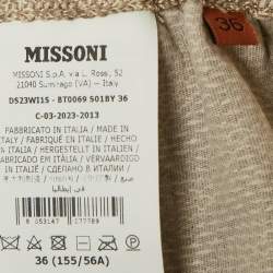 Pre Owned 
بنطلون ميزوني ساق عريضة قطن بنمط شيفرون بيج مقاس وسط (إكسترا صغير) / الخصر 26 بوصة