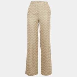 Pre Owned 
بنطلون ميزوني ساق عريضة قطن بنمط شيفرون بيج مقاس وسط (إكسترا صغير) / الخصر 26 بوصة