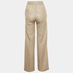 Pre Owned 
بنطلون ميزوني ساق عريضة قطن بنمط شيفرون بيج مقاس وسط (إكسترا صغير) / الخصر 26 بوصة