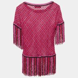 مملوكة مسبقًا Missoni Fuchsia Pink Lurex Knit Fringed Top S