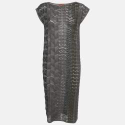 Pre Owned Missoni Brown Patterned Lurex Knit Midi Dress L